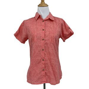 Mountain Warehouse Island Print Blouse Women's Size 4 Button Front Pleat Pockets